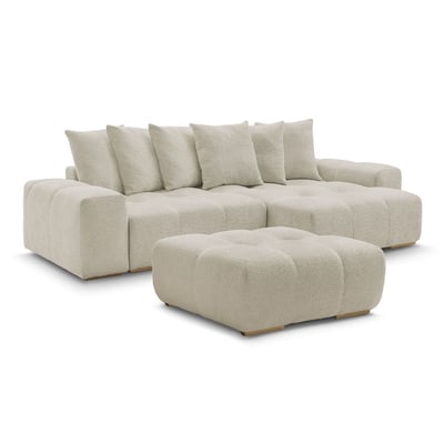 Canapé d'angle convertible 5 places en tissu bouclette avec pouf, ANAKIN BOBOCHIC
