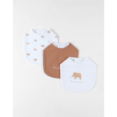 Set de 3 bavoirs imprimé éléphant en mousseline, NOUKIE'S