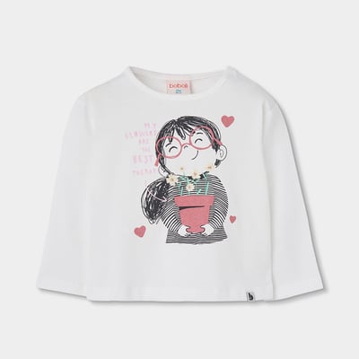 T-shirt fille maille imprimé fille avec fleurs BOBOLI