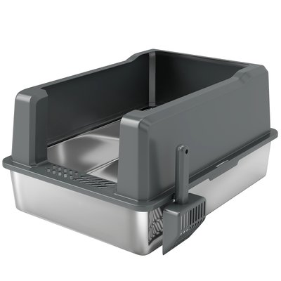 Maison de toilette XXL 85L design chat acier inox ABS gris PAWHUT