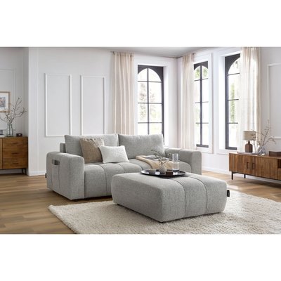 Canapé droit convertible 4 places en tissu chiné avec pouf, ARSENE BOBOCHIC