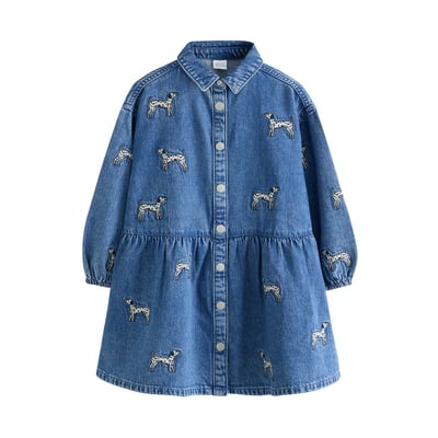 Robe en jean à superpositions et chien brodé NEXT