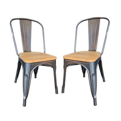 Lot de 2 chaises de repas en acier et assise en bois - NEVADA MATHI DESIGN