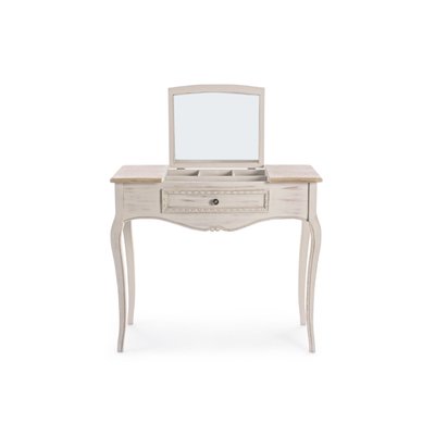 Console coiffeuse en bois beige patiné avec miroir et rangements - GARANCE HELLIN, DEPUIS 1862