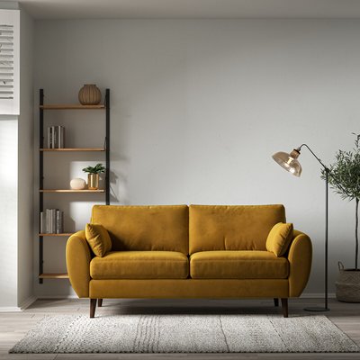 Ada Scandi Velvet 3 Seater Sofa with Dark Wood Legs SO'HOME