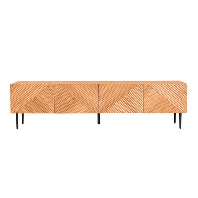 Meuble TV design en bois clair chêne massif gravé et métal noir 4 portes L180 cm ARCHIPEL MILIBOO