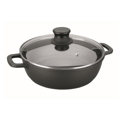 Faitout bas 28 cm en fonte d'aluminium  couvercle en verre LACOR