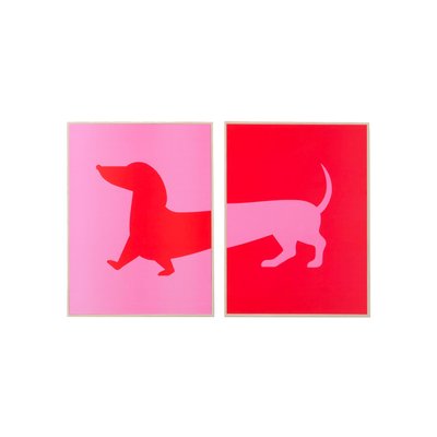 Set de 2 cadres décoratifs bois chien rouge et rose 30x3x40cm WADIGA