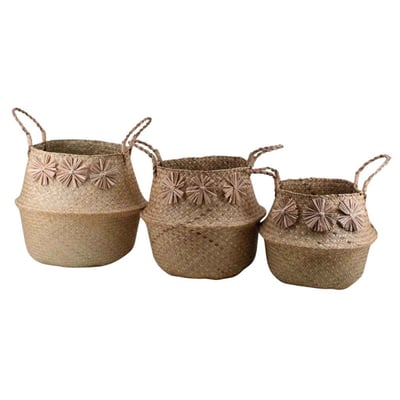 Set de 3 paniers en fibres naturelles avec pompons ORNAMI