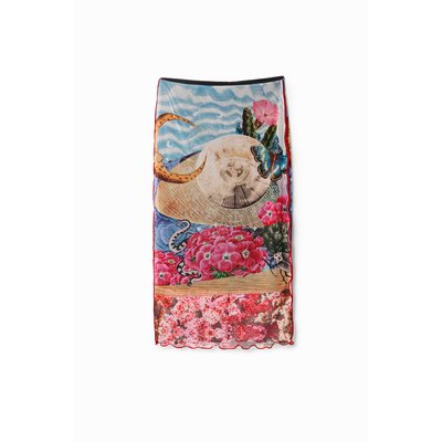 Jupe midi slim tulle - RED - S DESIGUAL