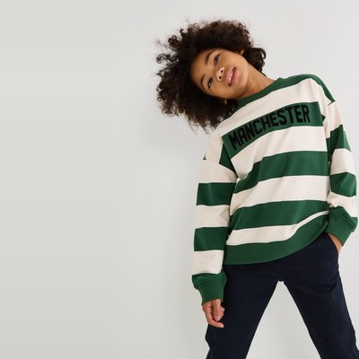 Sweat col rond rayé à message en coton BIO MONOPRIX