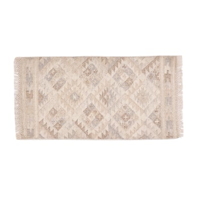 Tapis berbère beige à motifs en laine et coton 60 x 120 cm MAKAÏ MILIBOO