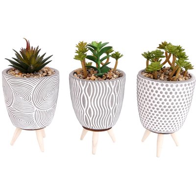 Plante artificielle dans pot en ciment sur pied (Lot de 3) JARDINDECO