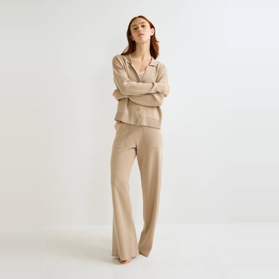 Pantalon large uni en maille MONOPRIX
