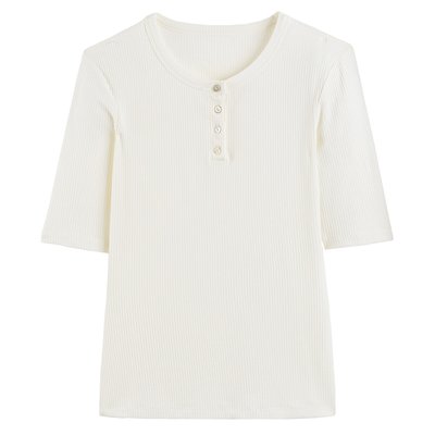 Grandad Collar T-Shirt with Short Sleeves LA REDOUTE COLLECTIONS