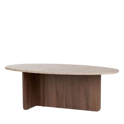 Table basse organique en bois et effet travertin 120x65cm- ORIS DRAWER