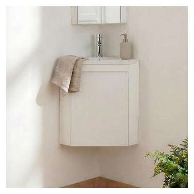 Meuble lave-mains d'angle suspendu avec vasque résine LISA MOB IN