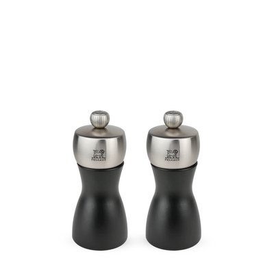 Duo de moulins à poivre et à sel en bois et inox couleur noir 12 cm Fidji PEUGEOT