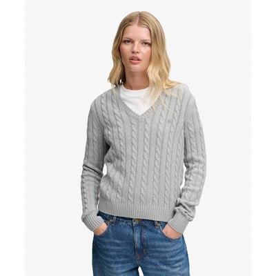 Pull Cable Washed V Neck Coupe Ajustée SUPERDRY