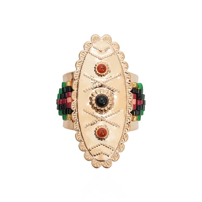 Bague réglable cabochon central martelé et perles TALSIE HIPANEMA