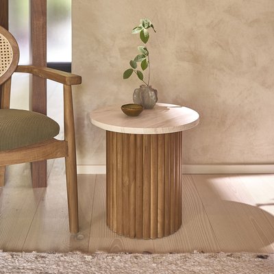 Table d'appoint en teck massif et marbre ronde  COLINE BERAH GETAH