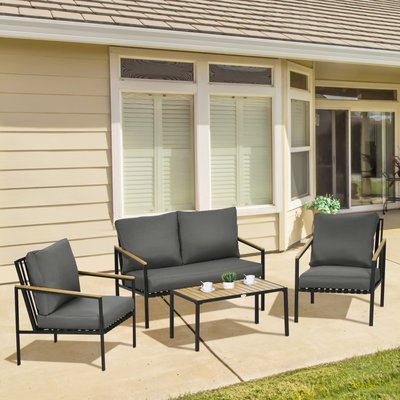 Salon de jardin style colonial 4 places 4 pièces noir gris OUTSUNNY