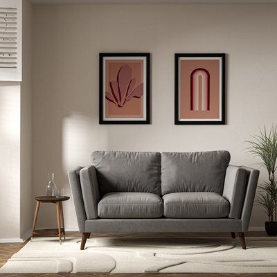 Frida Contemporary Velvet 2 Seater Feather Sofa with Dark Wood Legs SO'HOME