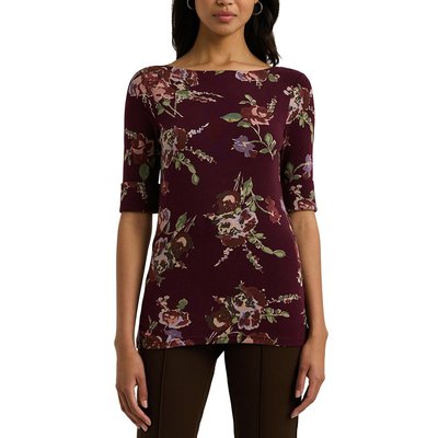 Judy Printed Cotton T-Shirt with Boat Neck and Short Sleeves LAUREN RALPH LAUREN