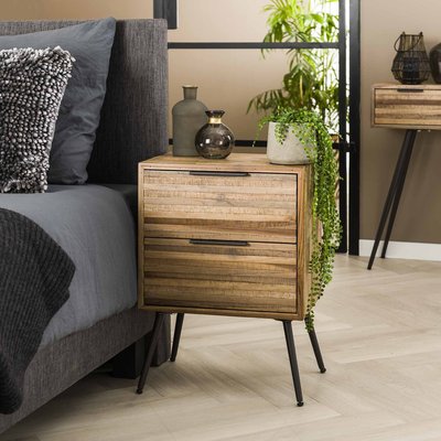 Table de chevet moderne 2 tiroirs en teck recyclé JAVA PIER IMPORT