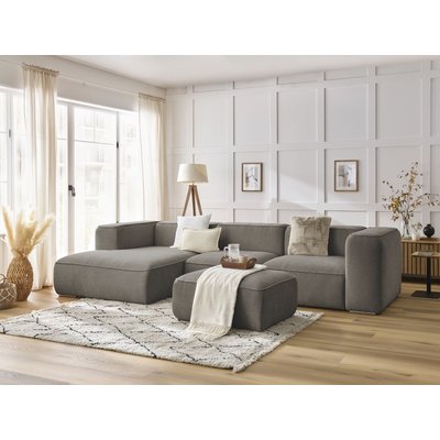 Canapé d'angle fixe 5 places en tissu texturé avec pouf, ZEPHYR BOBOCHIC