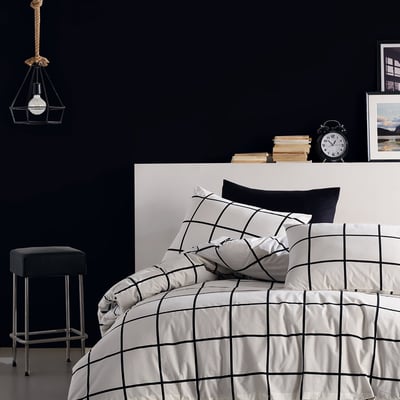 Parure Housse de couette 3 pcs 240x220 cm 100% coton 57 fils imprimé."Carreaux noir" C DESIGN HOME TEXTILE
