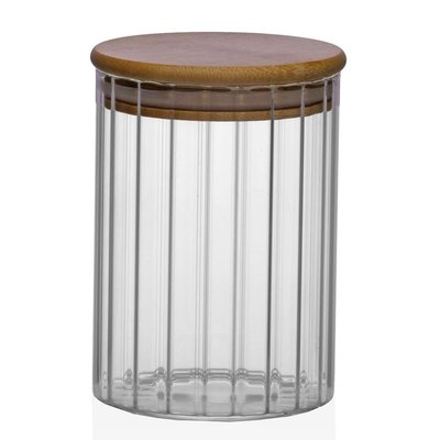 Bocal cuisine en verre strié avec bouchon bambou 550ml VERSA