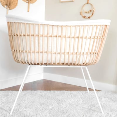 Berceau bébé rotin JAVA BLANC ? 40×80 cm ? Fait main - Habillage inclus SAUDARA COLLECTIONS