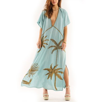 Robe tunique longue decolleté en V avec broderie sequins ANNIE WILD
