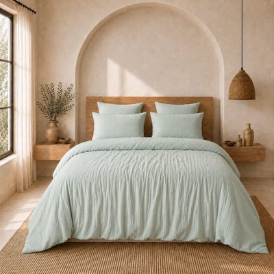 Parure de lit unie en gaze de coton lavé, AVA C DESIGN HOME TEXTILE
