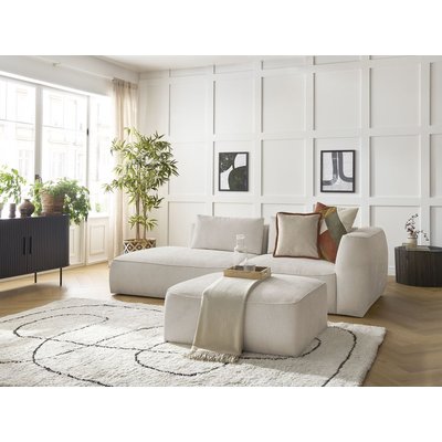 Canapé droit fixe 4 places en tissu texturé avec pouf, LEOPOLD BOBOCHIC