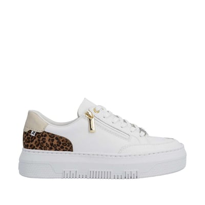 Tennis en cuir blanches à talon plat avec des lacets et un zip latéral RIEKER