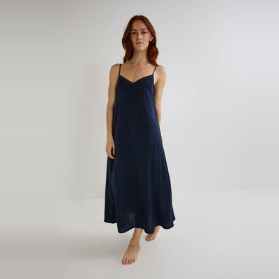 Chemise de nuit à bretelles et col en dentelle MONOPRIX