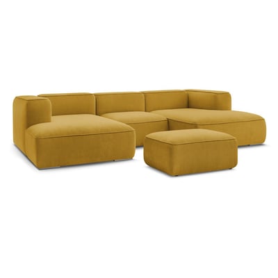 Canapé panoramique fixe 5 places en tissu texturé avec pouf, ZEPHYR BOBOCHIC