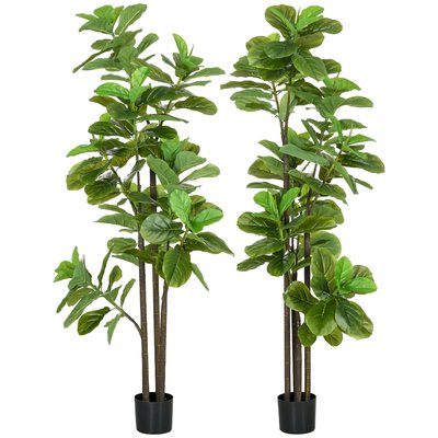 Ficus Lutea artificiels 1,80H m - lot de 2 ficus artificiels avec pots HOMCOM