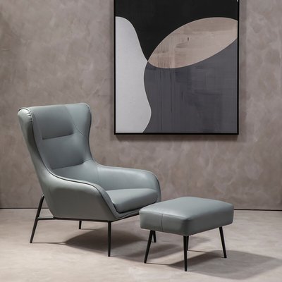 Midcentury Faux Leather Wingback Armchair and Footstool Set SO'HOME