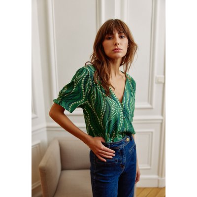 Tamina Graphic Print Top with V-Neck in Cotton Mix LA PETITE ETOILE
