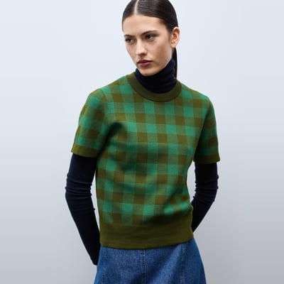 Pull manches courtes motif vichy MONOPRIX