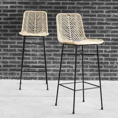 Lot de 2 tabourets de bar en rotin et métal  BOHEMA BERAH GETAH