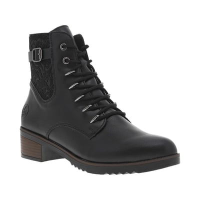 Bottines noires à talon décroché moyen avec des lacets et un zip latéral RIEKER