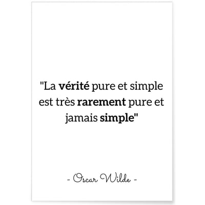 Affiche Oscar Wilde 'La vérité pure et simple...' L'AFFICHERIE