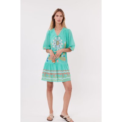Robe courte brodée en col V avec manches courtes SELIMA DERHY