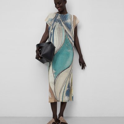 Robe imprimée en maille en lin mélangé ADOLFO DOMINGUEZ