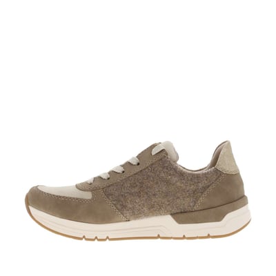Baskets running écrues à talon plat et à lacets et zip latéral grainées RIEKER