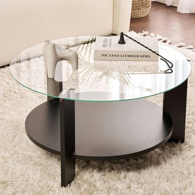Table basse verre double plateau - effet bois noir SALTA PIER IMPORT